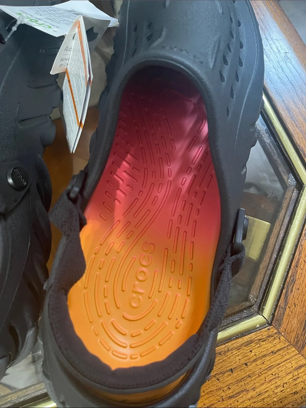 CROCS Echo Ro Clog Sunset in Black with Orange Accent